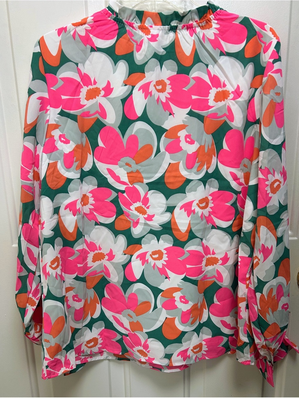 Mascomoda Floral V-Neck Long-Sleeve Blouse - Pink Green - Picture 4 of 8